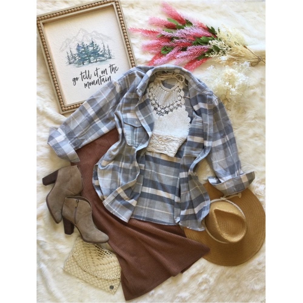 H&M Cedar & Fog Gray & Cream Plaid Shacket Sz M Western Town & Country